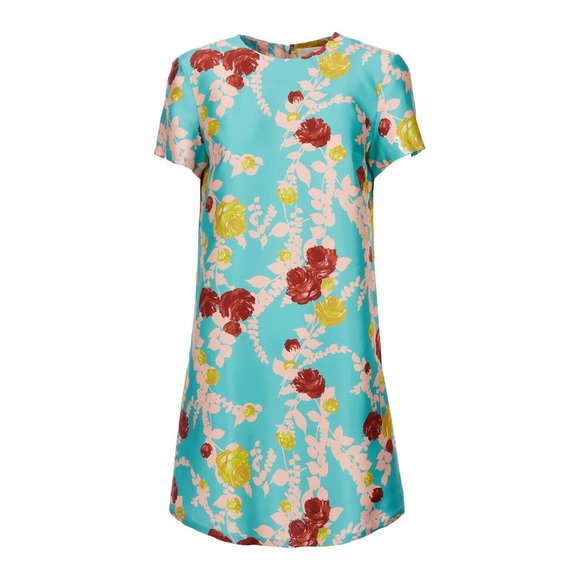 NWT La Double J Size L Large Mini Swing Dress Winter Rose Turchese in Silk Twill - Picture 3 of 9
